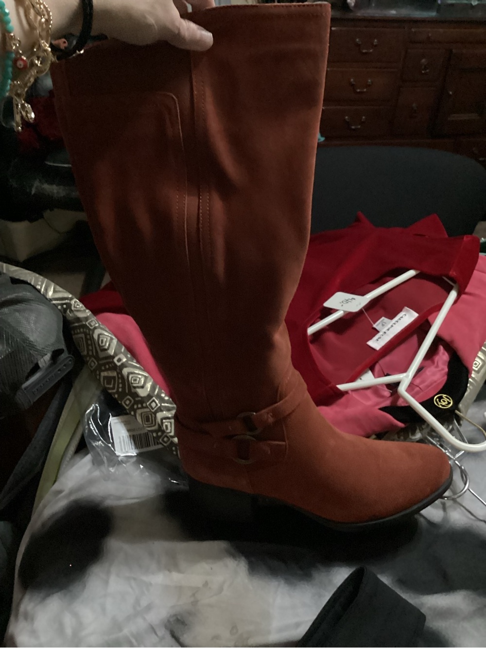 Knee-High Suede Riding Boot in Rust